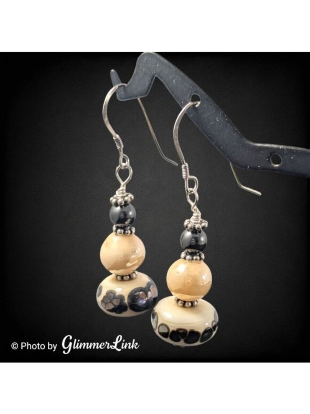 Three Tier Earth Tone Glaze Glass Sterling Silver Pierced Earrings